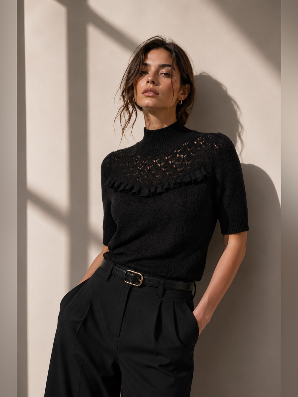 ✨ RW&CO Black Pointelle Knit Short Sleeve Sweater | NWT ✨